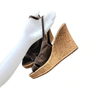 Le  Chateau Brown Sling Back Wedge Heels Size 9